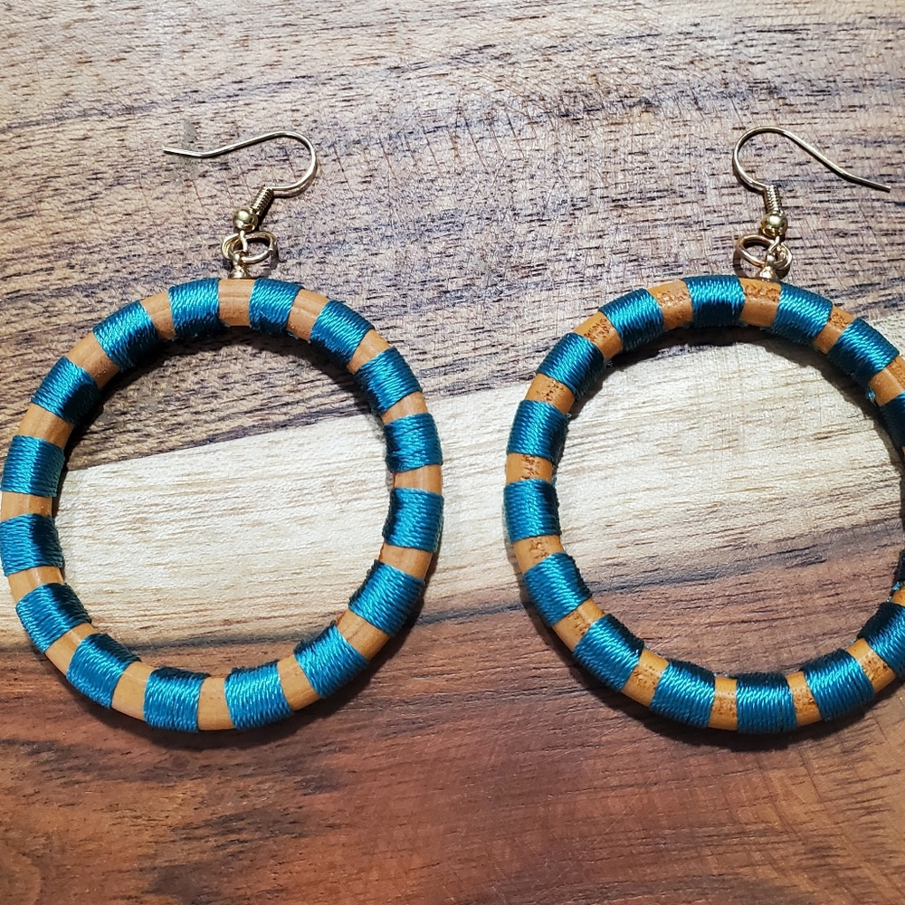 New Wood Earrings with Teal - Size 2 3/4 dangle